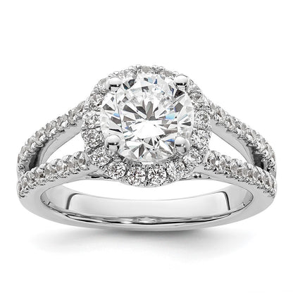 14K White Gold Round Simulated Diamond Halo Engagement Ring