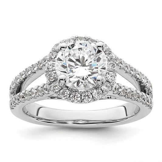 14K White Gold Round Simulated Diamond Halo Engagement Ring