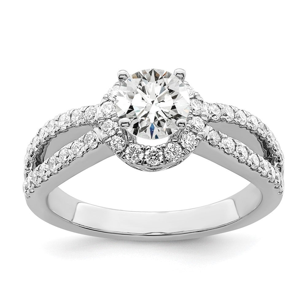14K White Gold Round Simulated Diamond Halo Engagement Ring