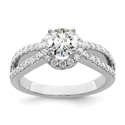 14K White Gold Round Simulated Diamond Halo Engagement Ring