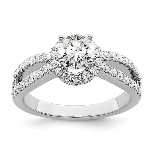 14K White Gold Round Simulated Diamond Halo Engagement Ring