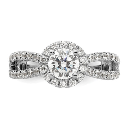 0.75ct. CZ Solid Real 14K White Gold Round Halo Engagement Ring