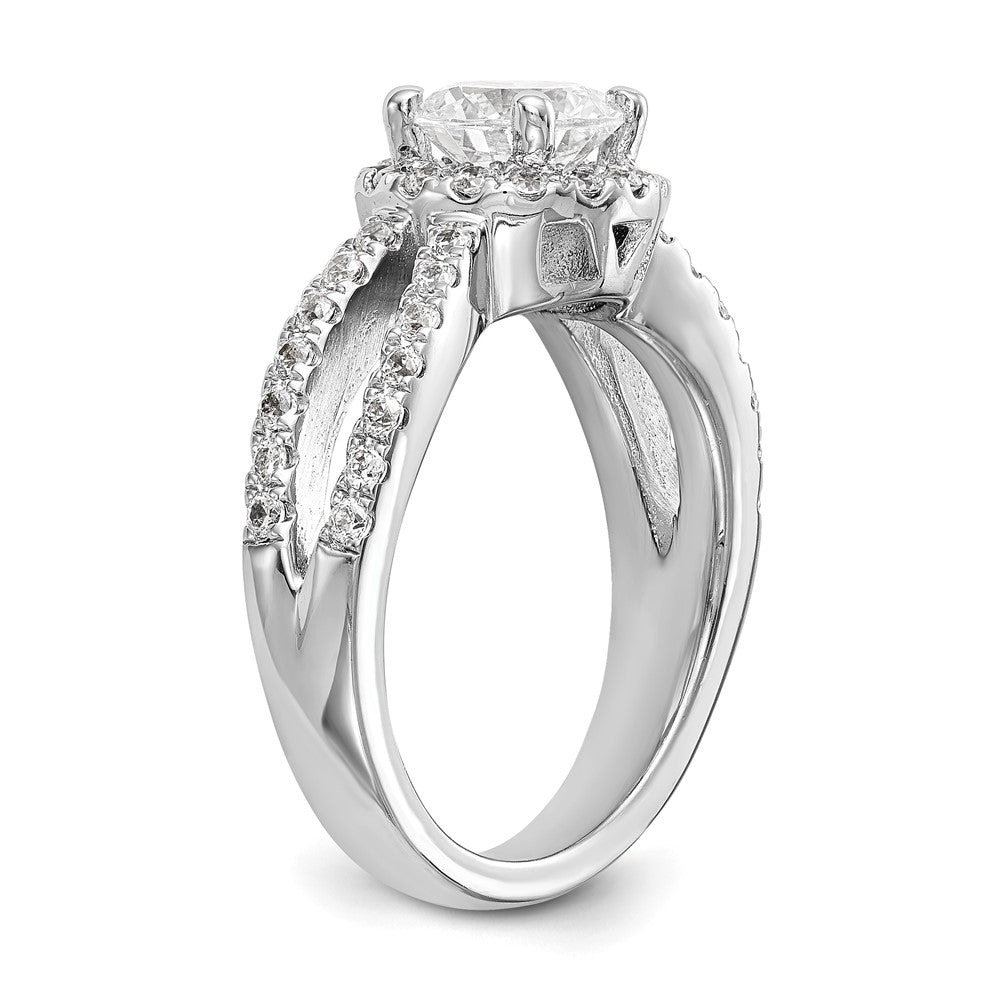 14K White Gold Round Simulated Diamond Halo Engagement Ring