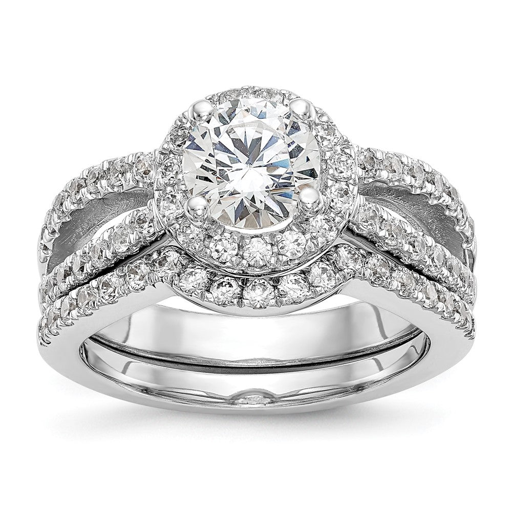 14K White Gold Round Simulated Diamond Halo Engagement Ring