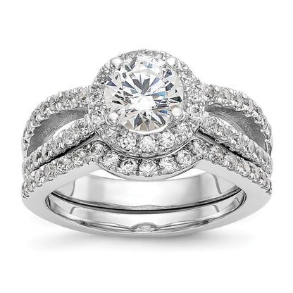 14K White Gold Round Simulated Diamond Halo Engagement Ring