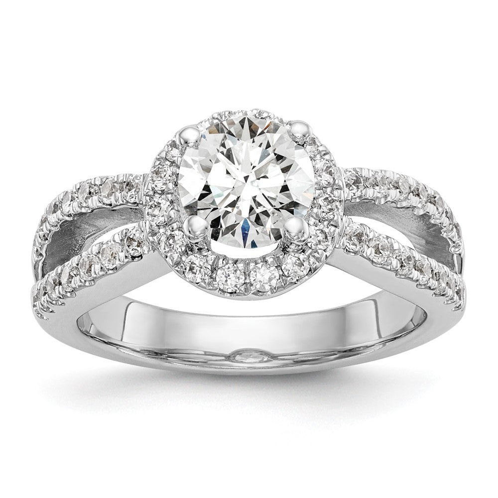 14K White Gold Round Simulated Diamond Halo Engagement Ring