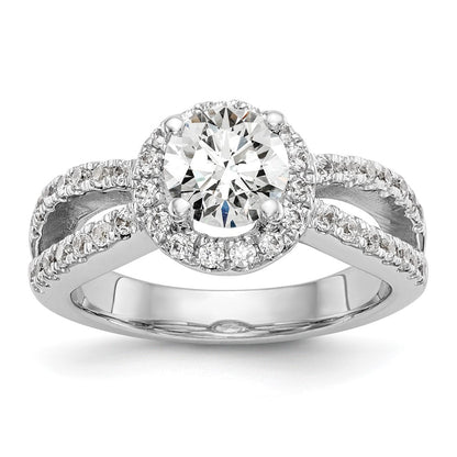 14K White Gold Round Simulated Diamond Halo Engagement Ring