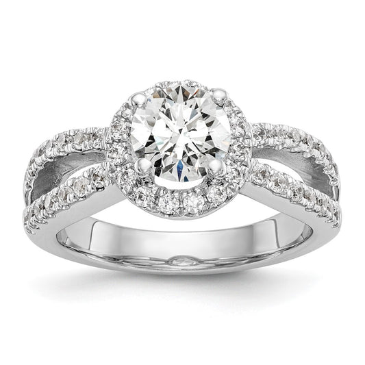 14K White Gold Round Simulated Diamond Halo Engagement Ring