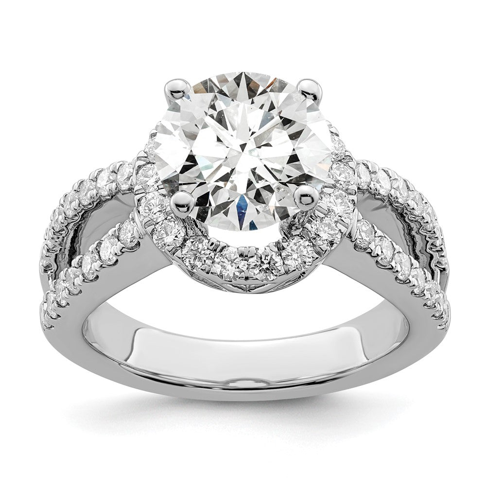 14K White Gold Round Simulated Diamond Halo Engagement Ring