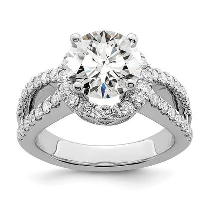 14K White Gold Round Simulated Diamond Halo Engagement Ring