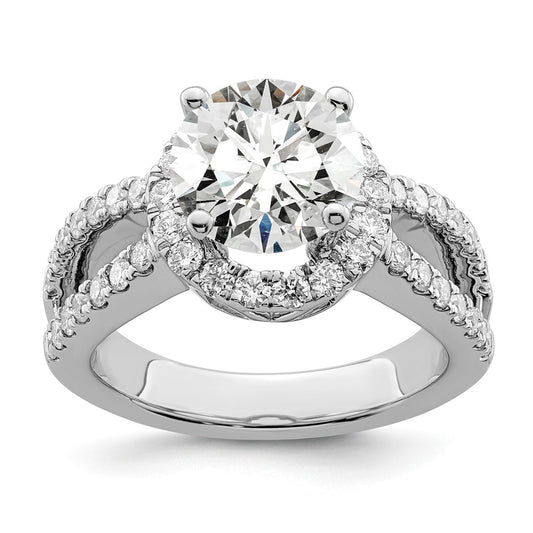 14K White Gold Round Simulated Diamond Halo Engagement Ring