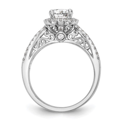 14k White Gold 5/8 Ct. Lab Grown Diamond VS/SI+ G+ 1 Ct. Center Round Semi Mount Halo Engagement Ring