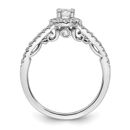 14K White Gold Round Simulated Diamond Halo Engagement Ring