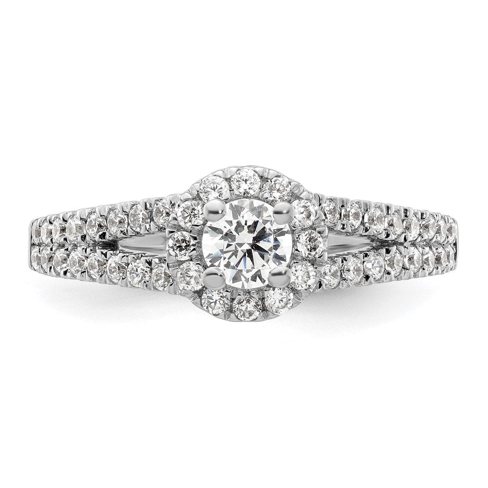 14K White Gold Round Simulated Diamond Halo Engagement Ring