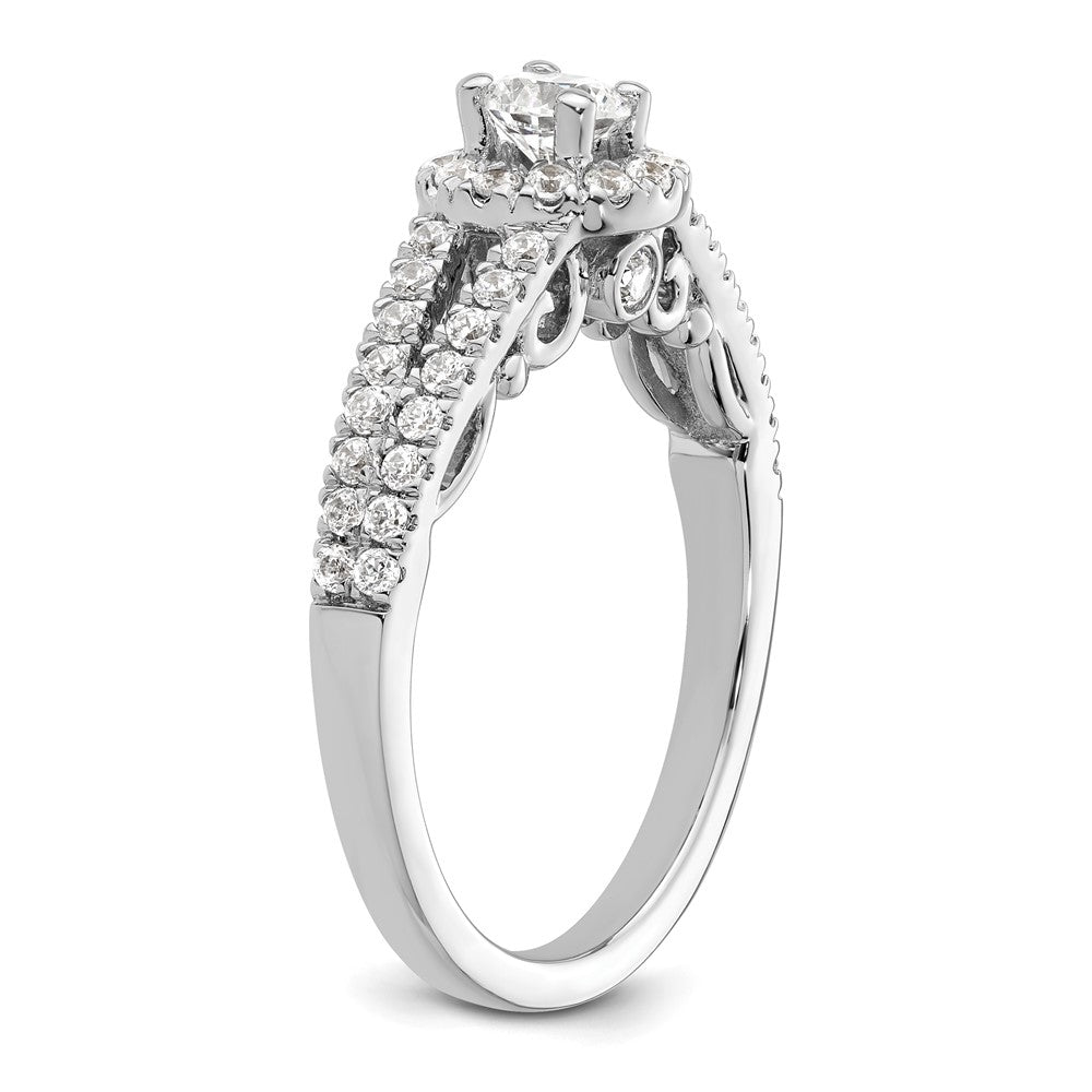 14K White Gold Round Simulated Diamond Halo Engagement Ring