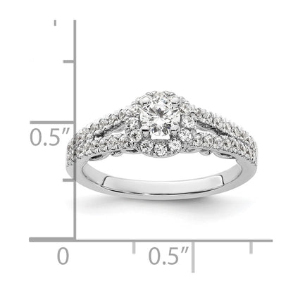 14K White Gold Round Simulated Diamond Halo Engagement Ring