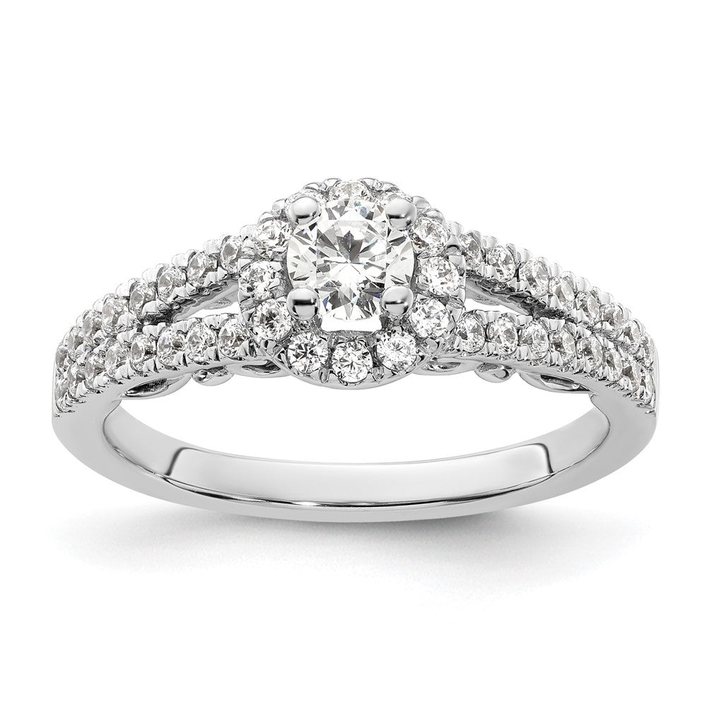 14K White Gold Round Simulated Diamond Halo Engagement Ring