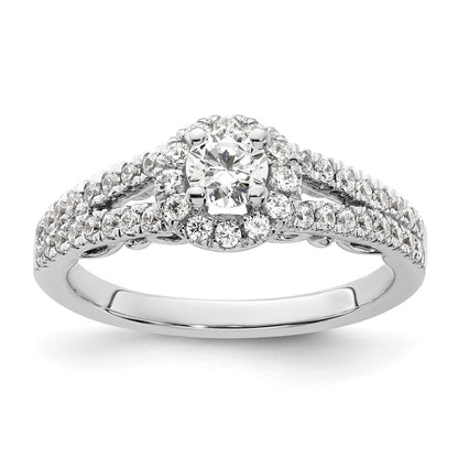 14K White Gold Round Simulated Diamond Halo Engagement Ring