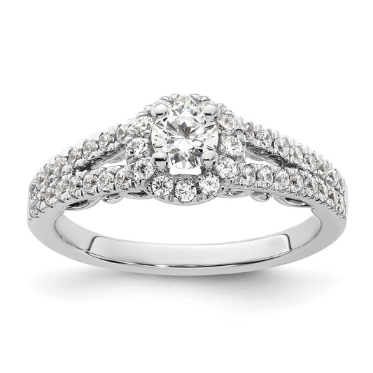 14K White Gold Round Simulated Diamond Halo Engagement Ring