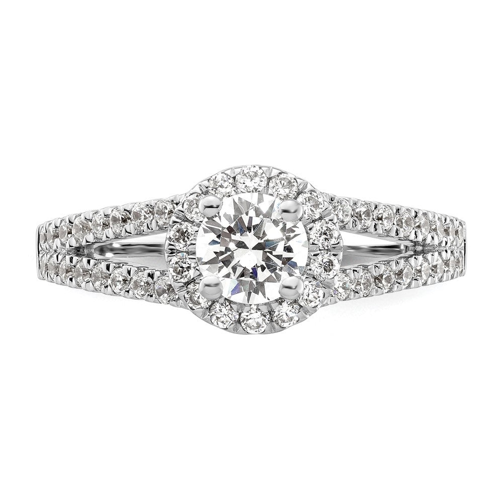 14K White Gold Round Simulated Diamond Halo Engagement Ring