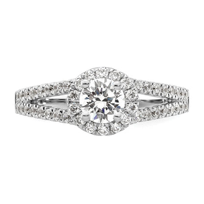 14K White Gold Round Simulated Diamond Halo Engagement Ring