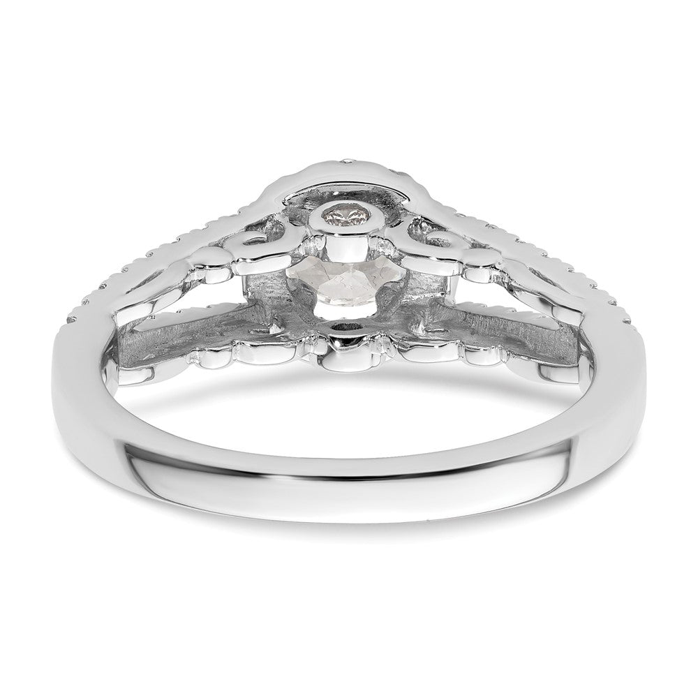 14K White Gold Round Simulated Diamond Halo Engagement Ring