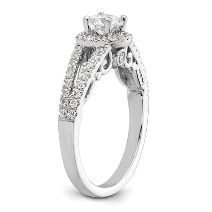 14K White Gold Round Simulated Diamond Halo Engagement Ring
