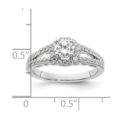 14K White Gold Round Simulated Diamond Halo Engagement Ring