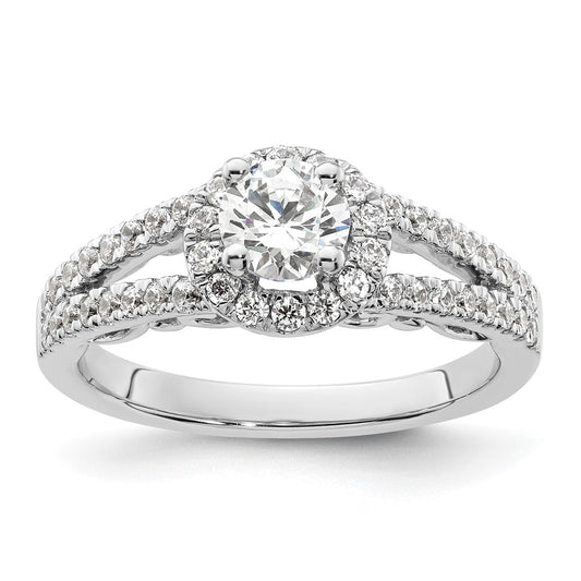 14K White Gold Round Simulated Diamond Halo Engagement Ring