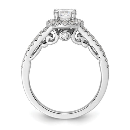 14K White Gold Round Simulated Diamond Halo Engagement Ring