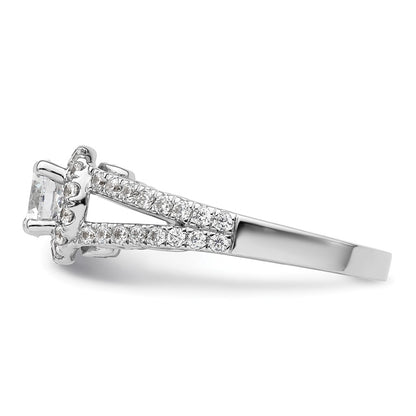 14K White Gold Round Simulated Diamond Halo Engagement Ring