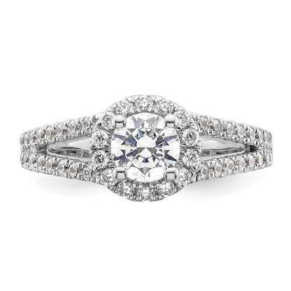 0.75ct. CZ Solid Real 14K White Gold Round Halo Engagement Ring