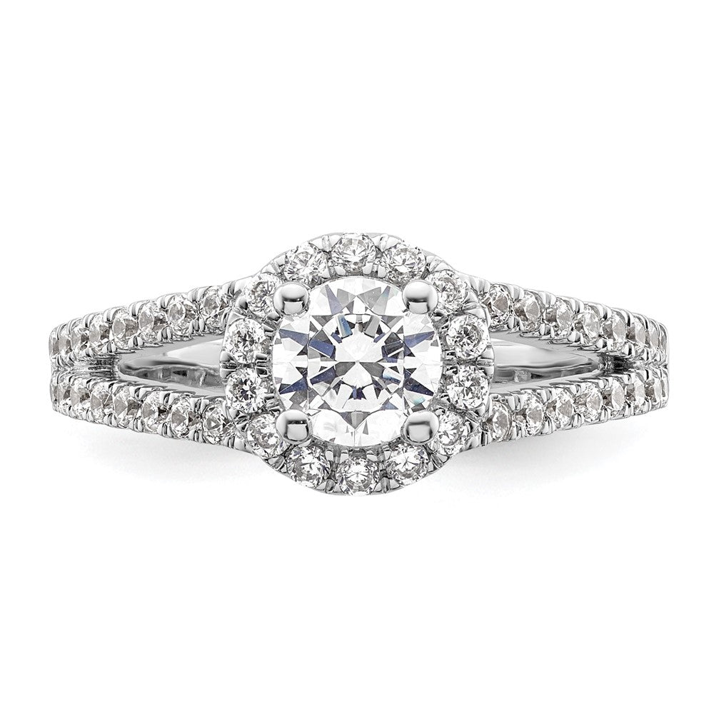 14K White Gold Round Simulated Diamond Halo Engagement Ring