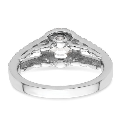 14K White Gold Round Simulated Diamond Halo Engagement Ring