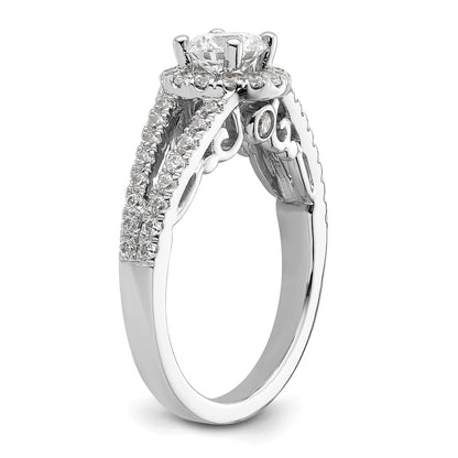 14K White Gold Round Simulated Diamond Halo Engagement Ring