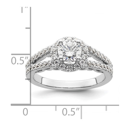 0.75ct. CZ Solid Real 14K White Gold Round Halo Engagement Ring
