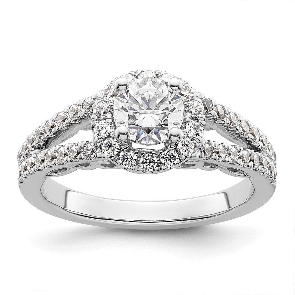 14K White Gold Round Simulated Diamond Halo Engagement Ring