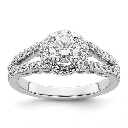 14K White Gold Round Simulated Diamond Halo Engagement Ring