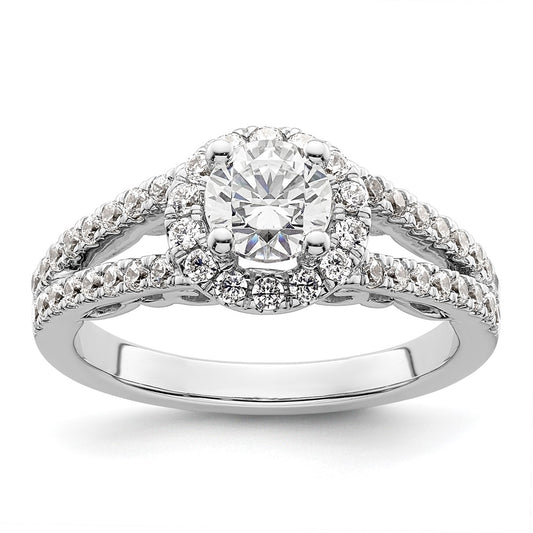 14K White Gold Round Simulated Diamond Halo Engagement Ring