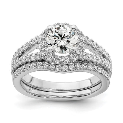14K White Gold Round Simulated Diamond Halo Engagement Ring