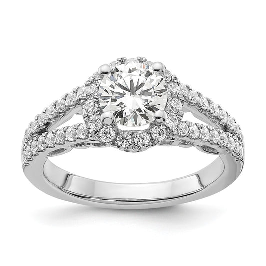 14K White Gold Round Simulated Diamond Halo Engagement Ring