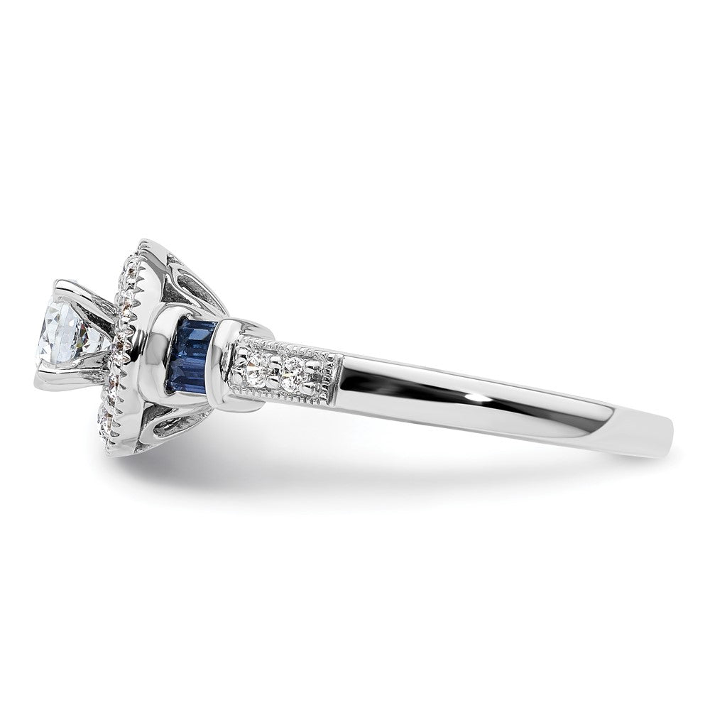 14k White Gold 1/2 Ct. Lab Grown Diamond VS/SI+ G+ and Created Sapphire Round Halo Engagement Ring