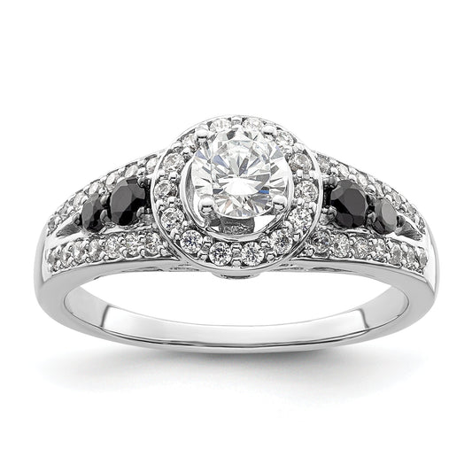 14kw Round Diamond with Black Simulated Diamond Halo Engagement Ring