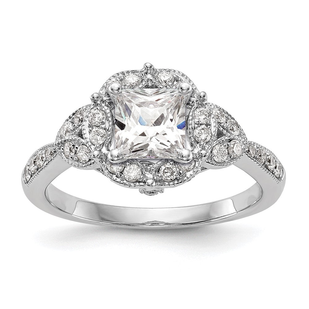 14KW Peg Set Simulated Diamond Round Halo Engagement Ring