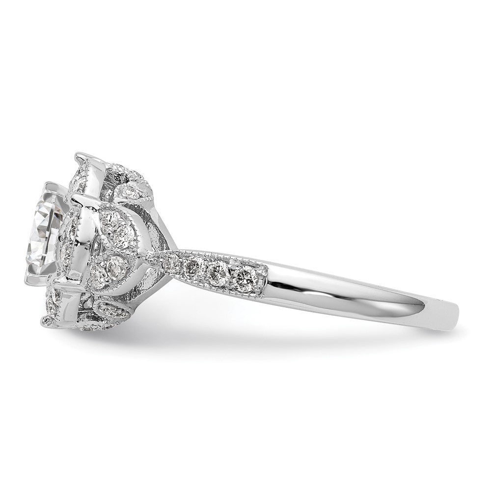 14KW Peg Set Simulated Diamond Round Halo Engagement Ring