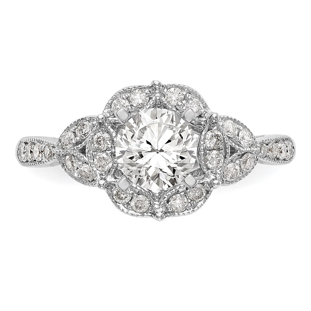 14KW Peg Set Simulated Diamond Round Halo Engagement Ring