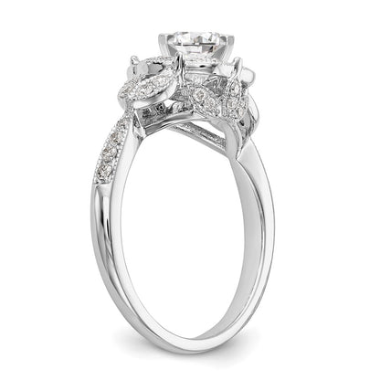 14KW Peg Set Simulated Diamond Round Halo Engagement Ring