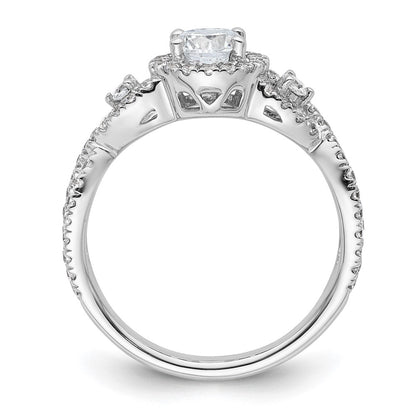 14K White Gold Round Simulated Diamond Halo Engagement Ring