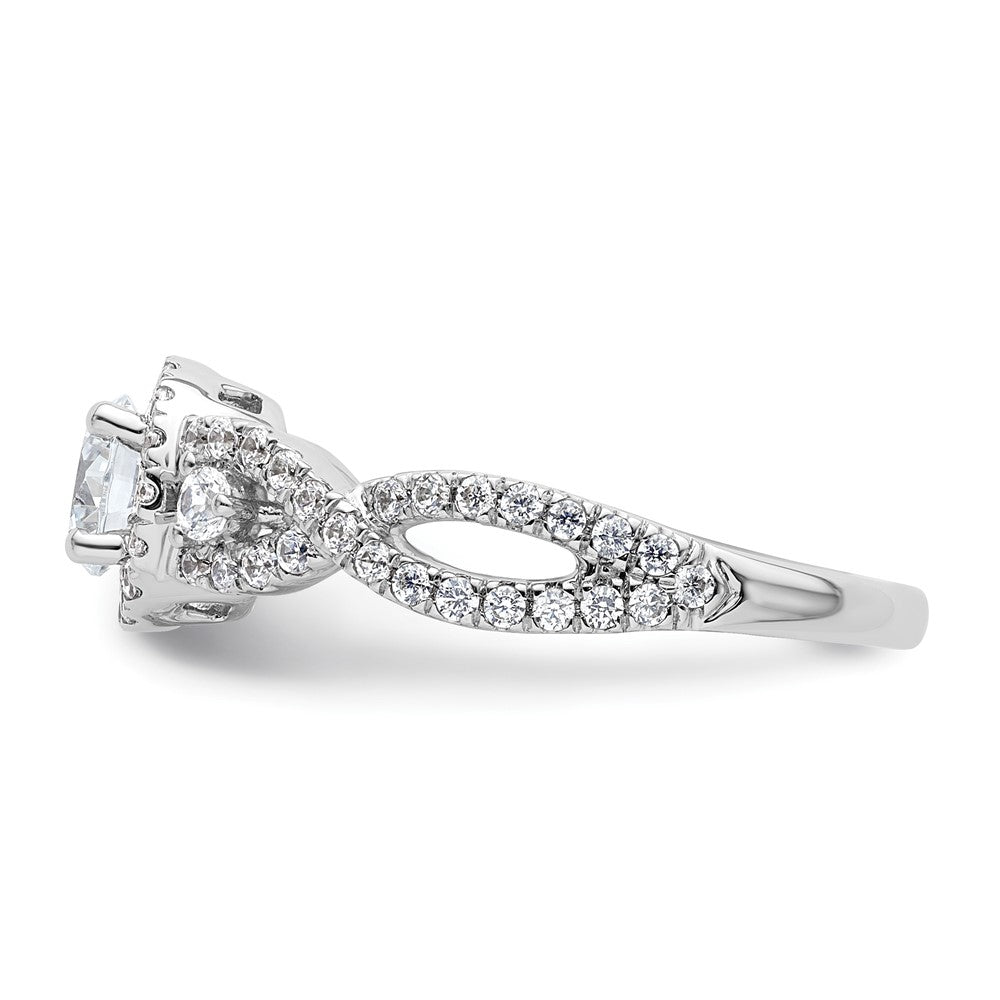 14K White Gold Round Simulated Diamond Halo Engagement Ring