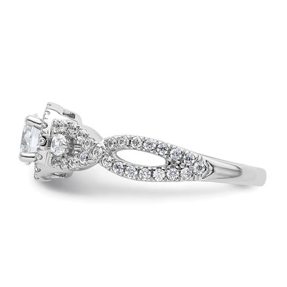 14K White Gold Round Simulated Diamond Halo Engagement Ring